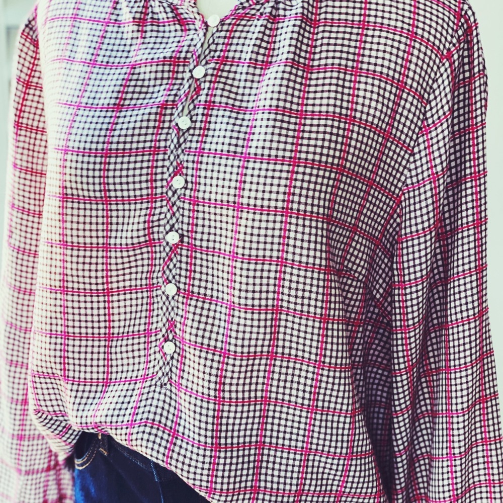 TALBOTS Pink Striped Popover